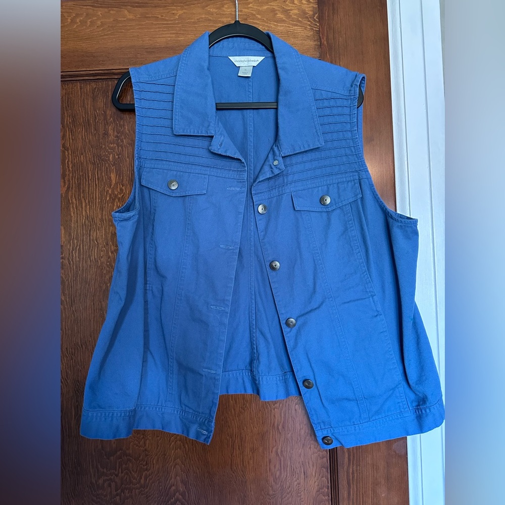 Christopher & Banks Blue Sleeveless Jacket